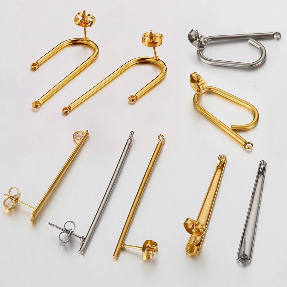 No Fade 10pcs Stainless Steel Ear Studs Earring Post Base Pins with Ear Backs Earplug for Earrings DIY Jewelry Making Components