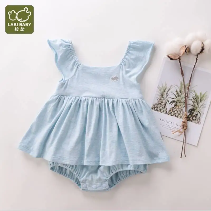 

LABI BABY Girls Ruffle Sleeve Onesies Toddlers Romper Summer Sleeveless Jumpsuits Blue Purple Newborn Bodysuits Infant Playsuits