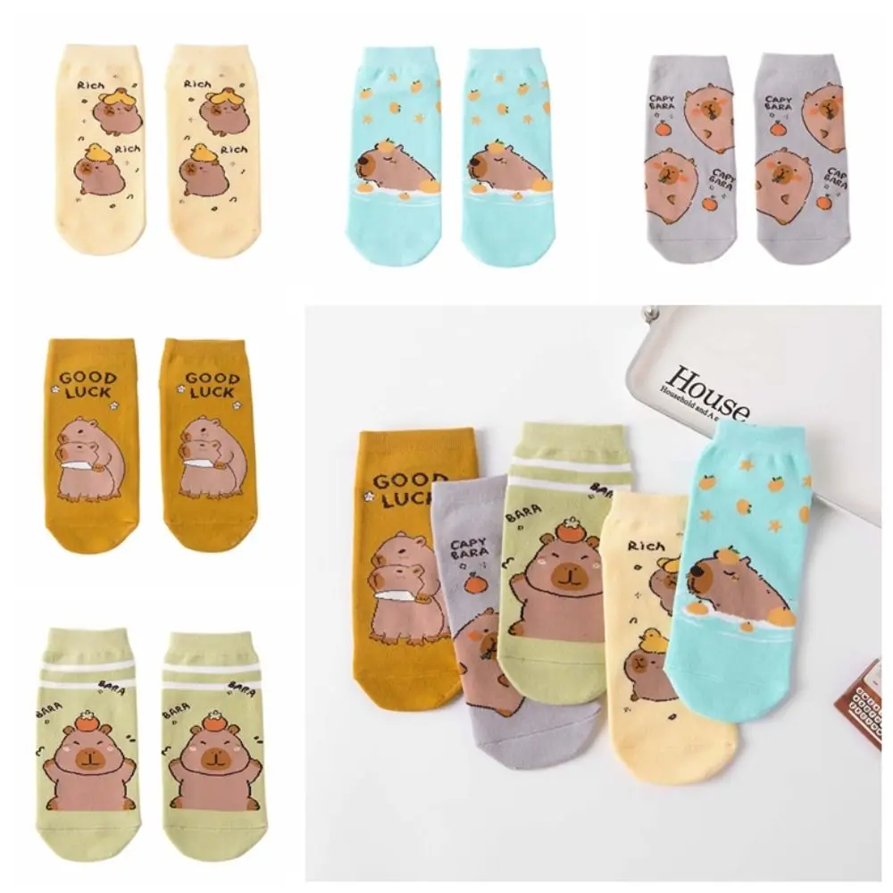 

Funny Anime Capybara Socks Cotton Letter Short Ankle Socks Anti-slip Low Tube Socks for Women Girls