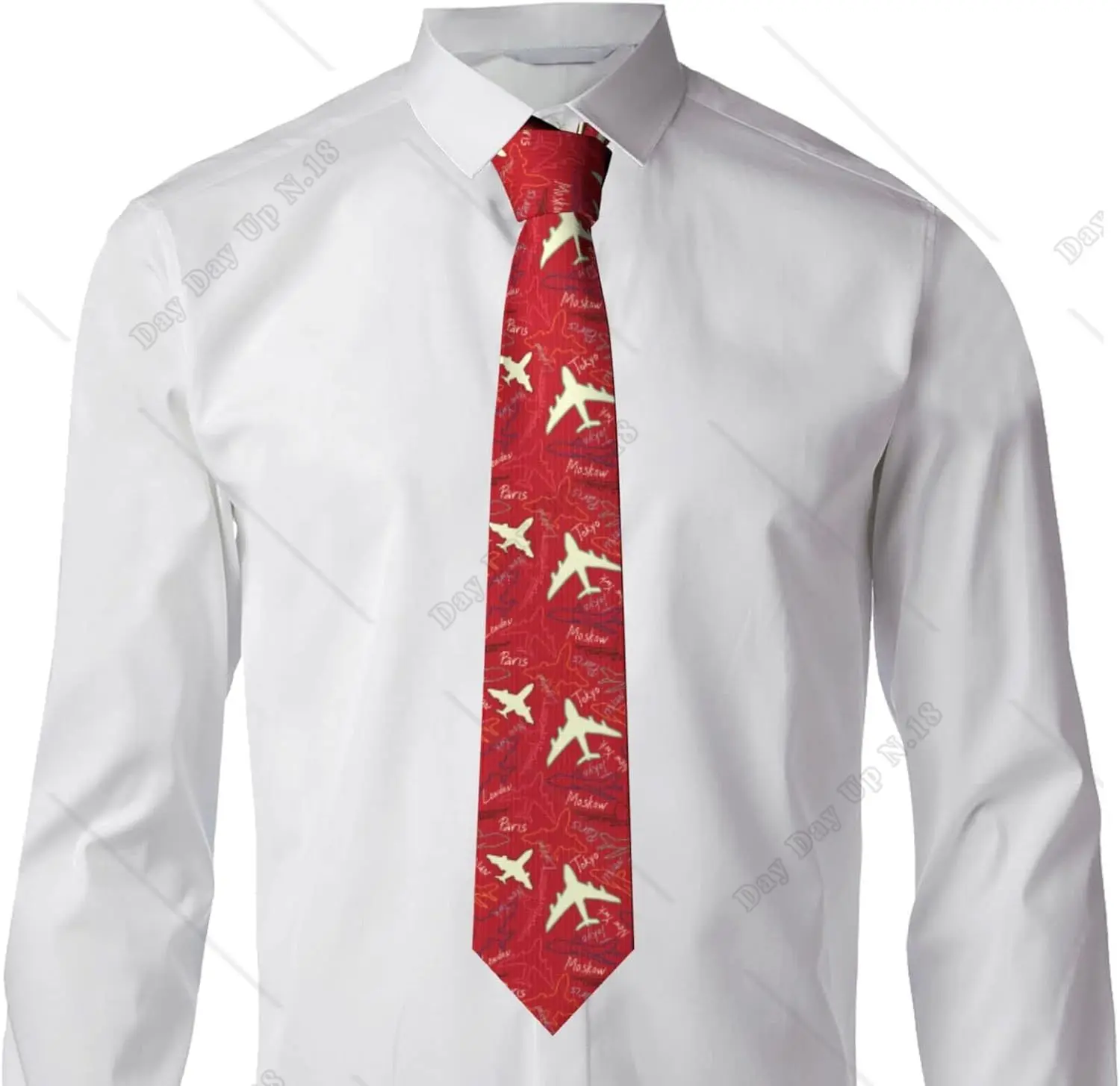 Plane Red Holiday Work Men‘s Neckties Novelty Skinny Ties for Men Gifts for Office Holiday Party, One Size Neck Tie One Size