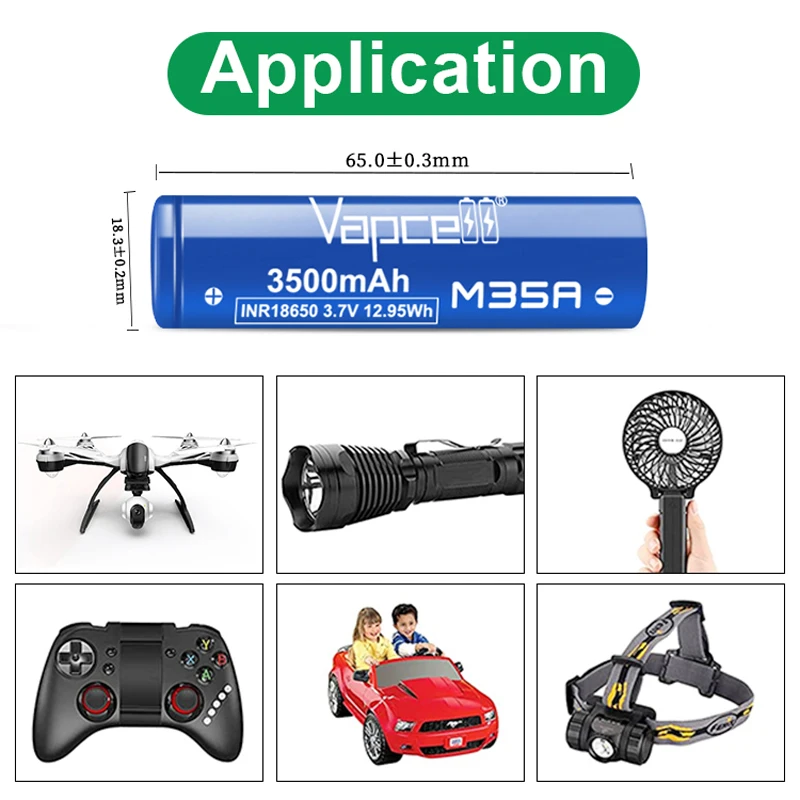 Batería Original Vapcell 18650 M35A 3500mah 20A 3,7 V baterías de litio recargables de alta capacidad 18650 celda de iones de litio para linterna