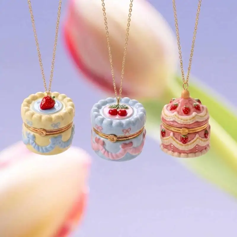Stylish Oval Cake Locket Pendant Necklace Nickel Free Open Close Hidden Box for Women Valentine's Day Gift