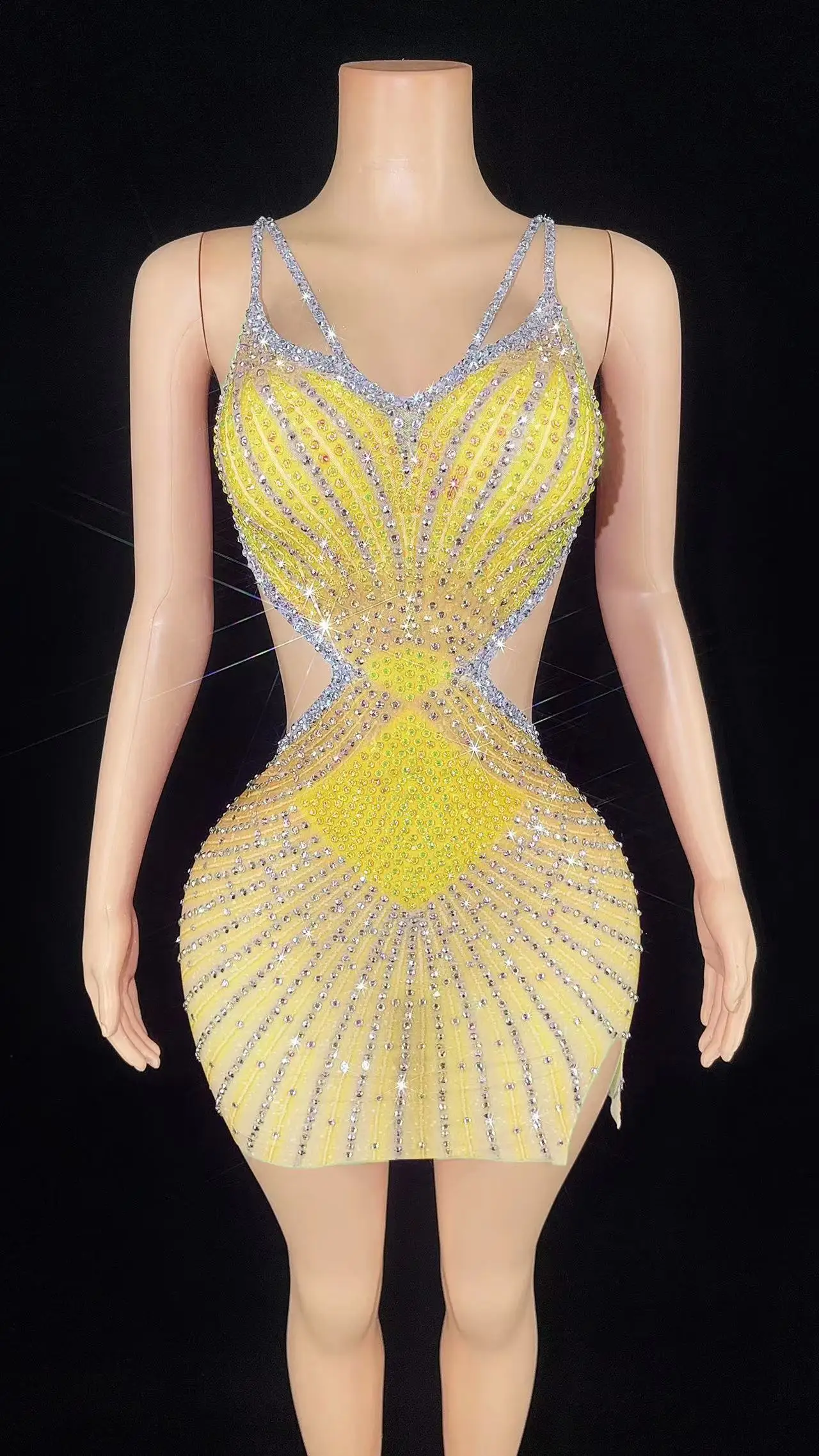 Luxury Singer Show Rhinestones Short Dress Summer Backless Women Evening Celebriate Birthday Dress Nightclub Outfit