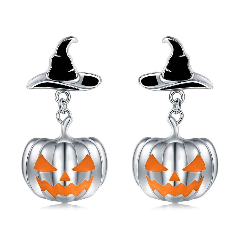 925 Sterling Silver Pumpkin Hat Stud Earrings With Enamel Fine Jewelry for Women Friends Teen Girls Christmas Halloween Gifts