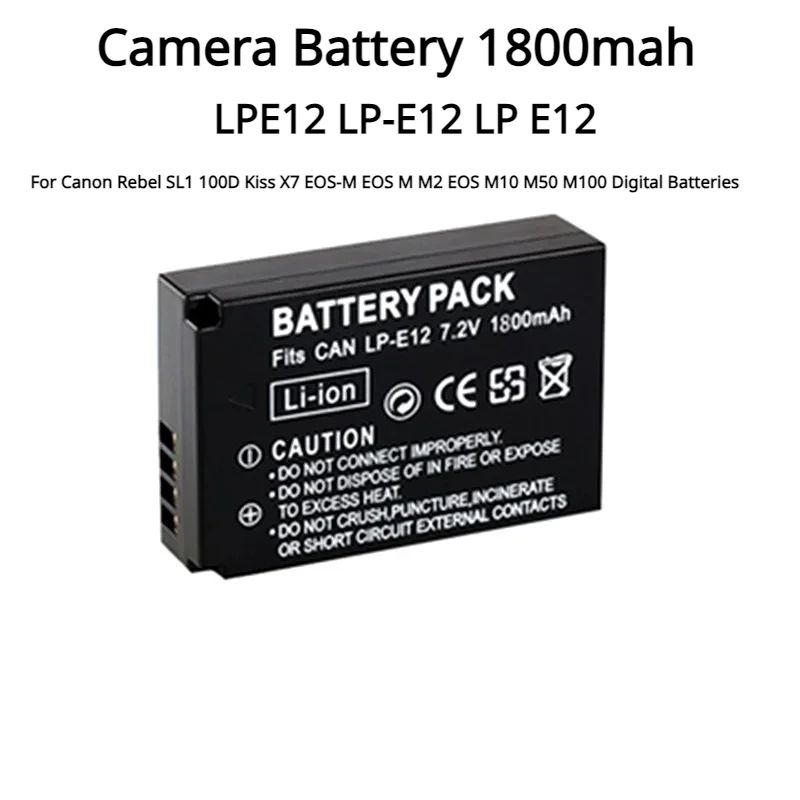 

LPE12 LP-E12 LP E12 Camera Battery 1800mah for Canon Rebel SL1 100D Kiss X7 EOS-M EOS M M2 EOS M10 M50 M100 Digital Batteries