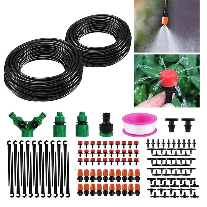 149pcs/set Portable Micro Drip Irrigation System, 2*15M Automatic Watering Kit with Adjustable Drippers for Garden