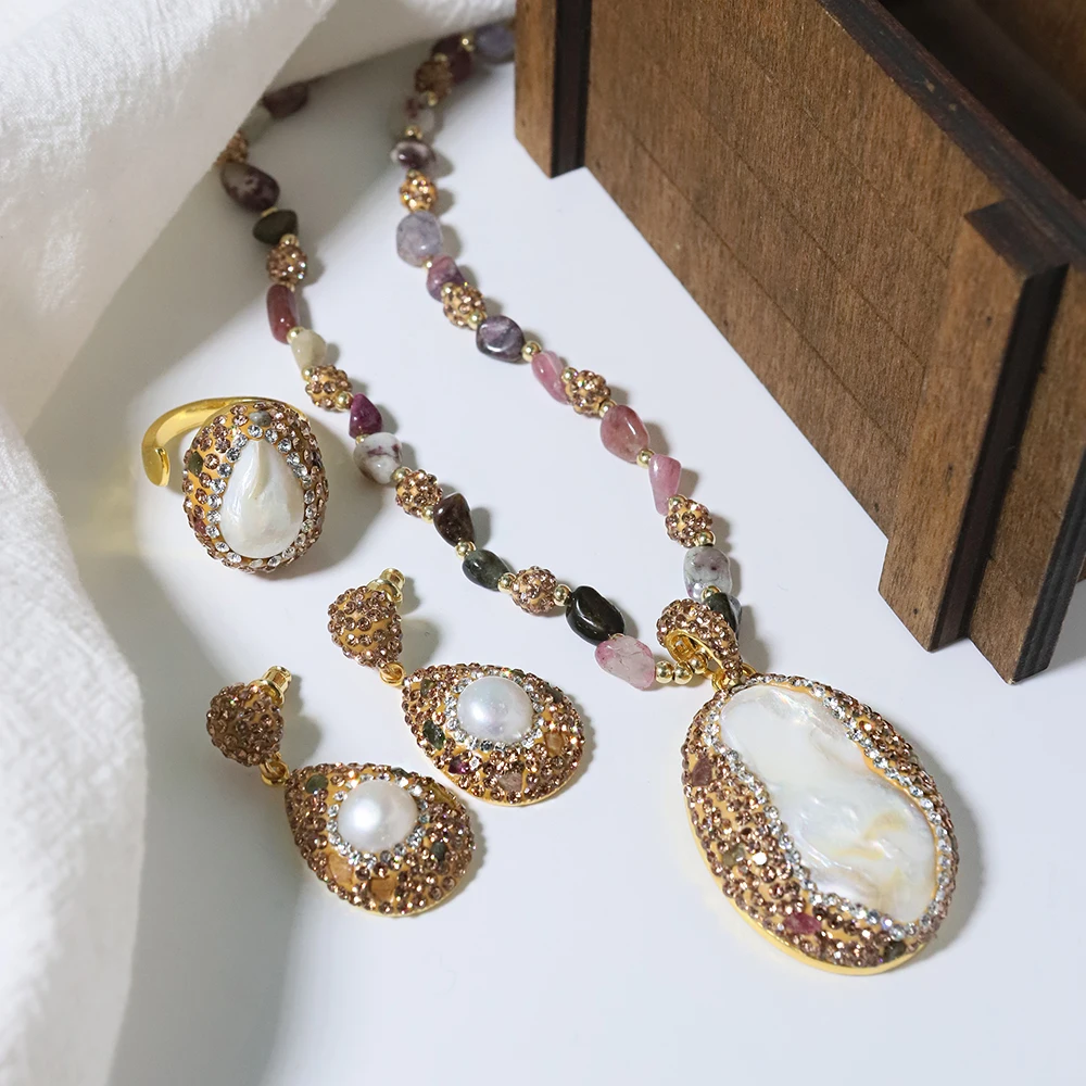 Natural Baroque Shaped Pearl Women Jewelry Necklace Bracelet Earring Ring Elegant Women\'S Sets Luxury For Women Set Gifts
