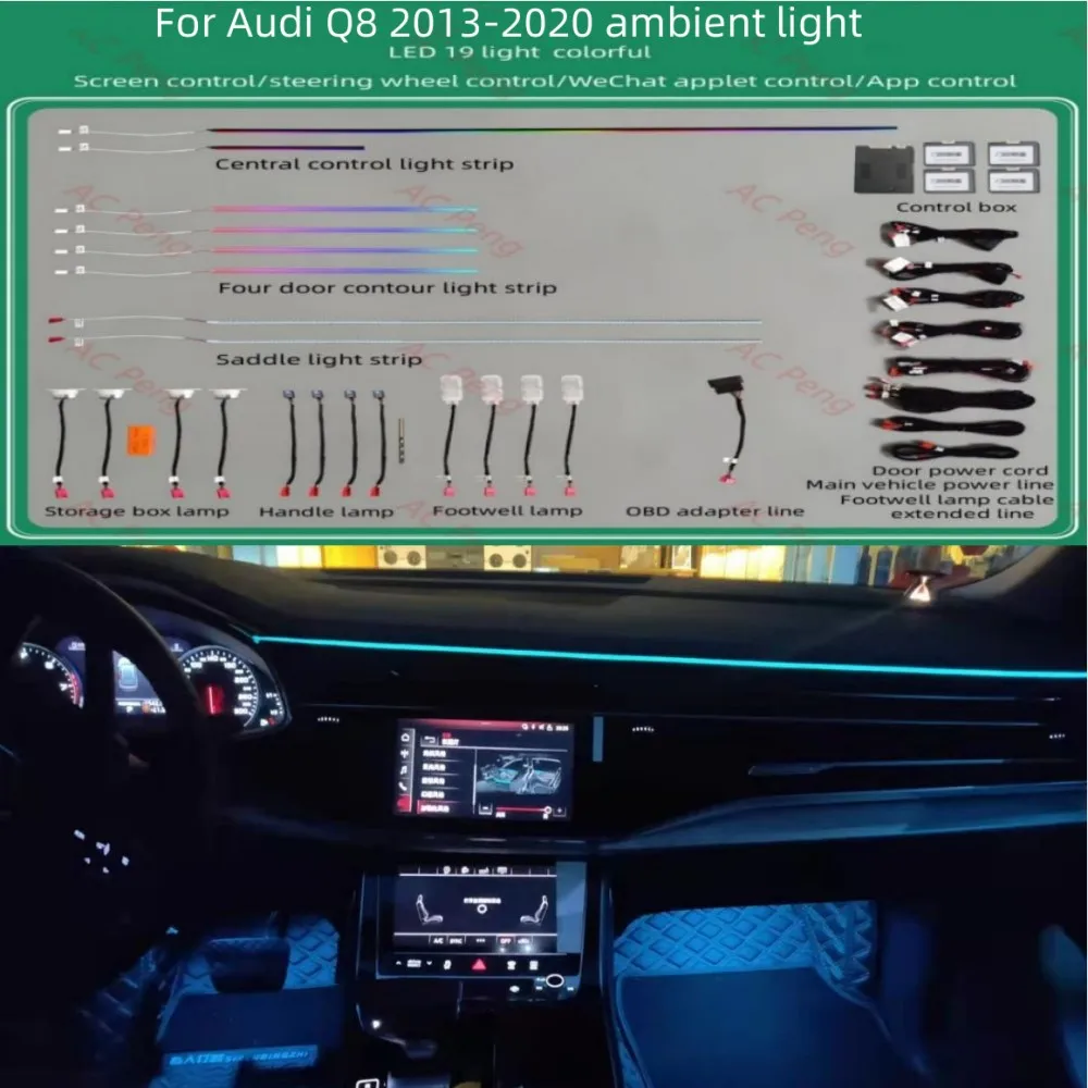 

For Q8 30 Color LED Ambient Light Lamp For Audi Q8 2013 - 2021 Interior Atmosphere Light Original car MMI knob control