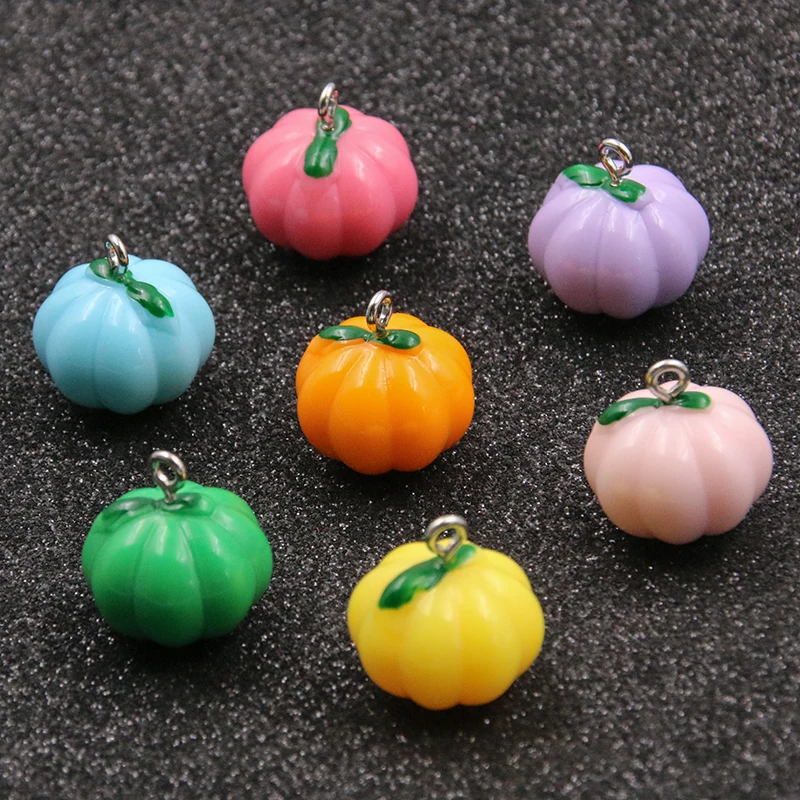 10Pcs 17X17MM Cute 7 Color Halloween Pumpkin Earring Charms Diy Findings Kawaii 3D Keychain Bracelets Pendant For Jewelry Making