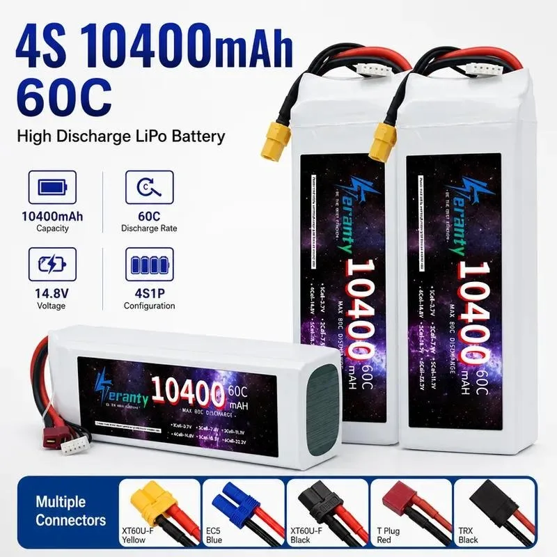 for High Rate 60C 14.8V Lithium Battery 10400mAh for Car Ship Model Drone Fixed Wing Rechargeable Battery
