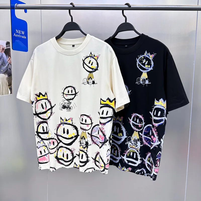 Fashion Couple T-shirt Trendy Digital Cartoon Graffiti Loose Short Sleeve Slightly Shoulder Drop Men's T-shirt