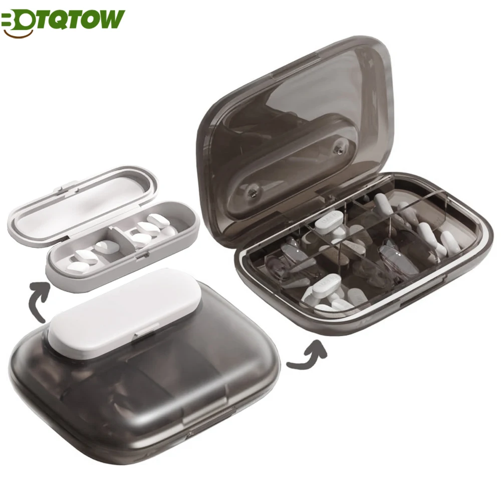 

1PCS Travel Pill Organizer (4/6 Compartments) - Detachable Light-Blocking Design - Portable BPA-Free Medicine Case for Vitamins