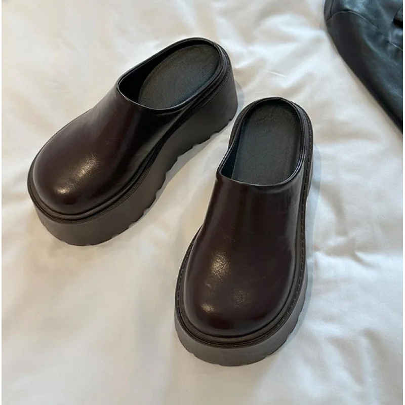 

2026New women's thick-soled mules，Round-toe height-increasing comfortable versatile slip-on shoes，Daily commuting without tiring