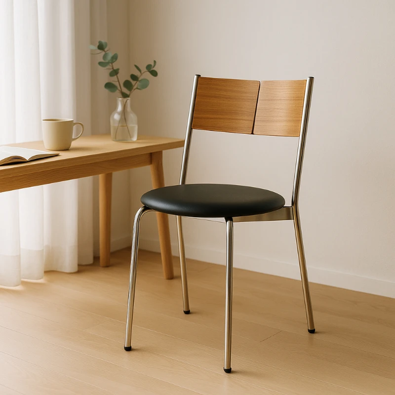 

Vintage H Back Dining Chair Solid Wood Kitchen Chair with Stainless Steel Legs Mid Century Modern Ergonomic Designer Seat