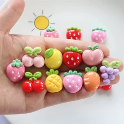 10Pcs New Cute Resin  Mini Cartoon Strawberry Cherry Grape Series Flat Back Parts Embellishments For Hair Bows Accessories