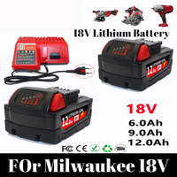 6.0Ah/9.0Ah/12.0Ah For Milwaukee M18 18V Replacement For Milwaukee M18B5 XC Li-ion battery 48-11-1815 2604-20 48-11-1850 charger