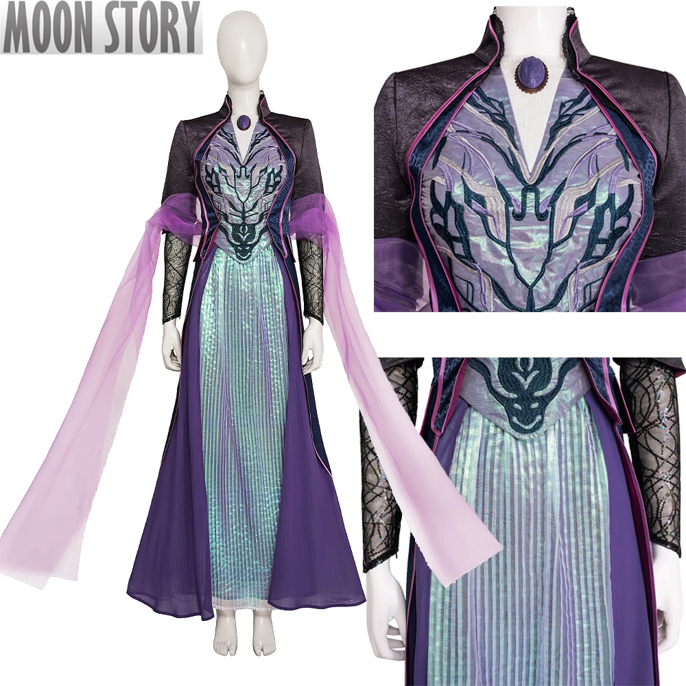 

Movie Agatha Harkness Witch Cosplay Costume Purple Dress All Along Outfit Veil Halloween Carnival Party Adult Women