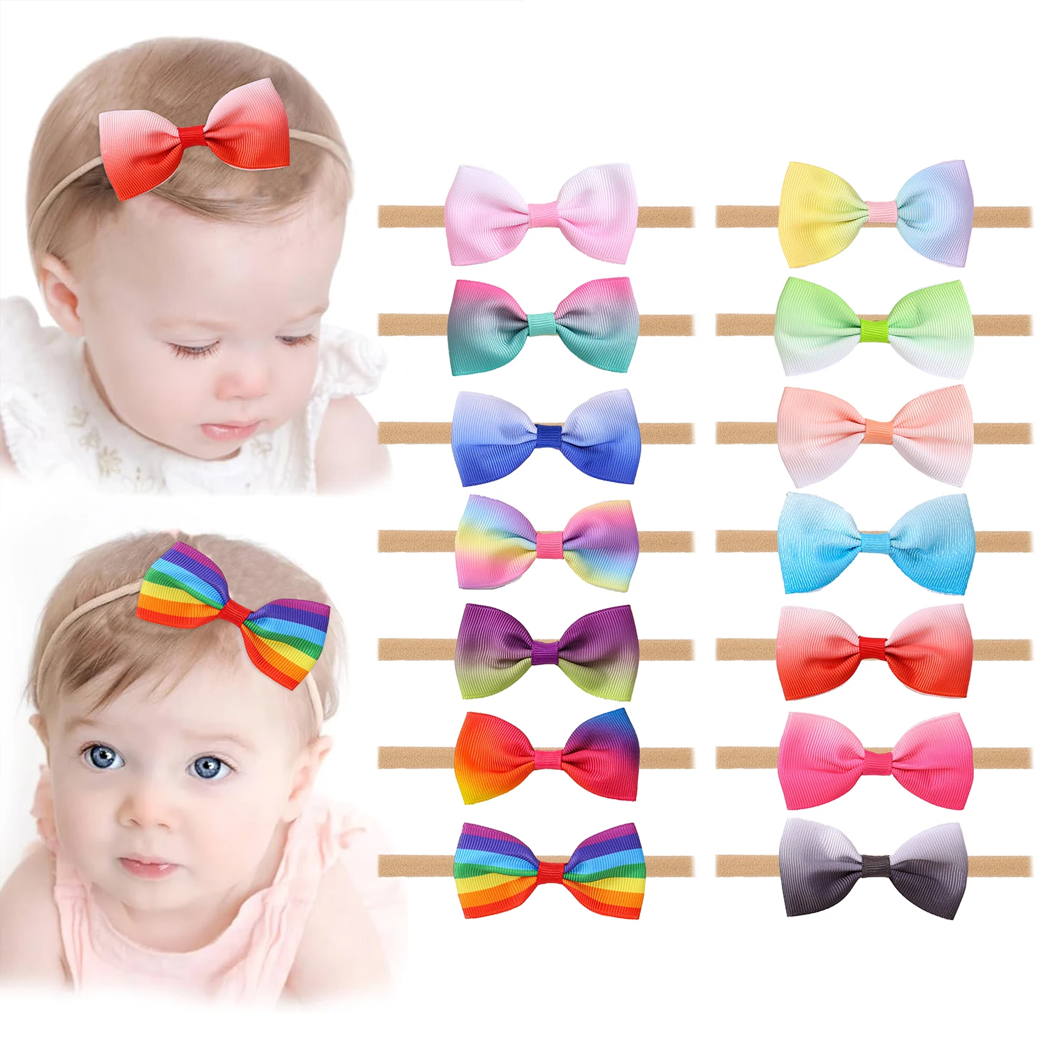 

7 шт., повязки на голову с градиентными бантиками для детей, повязка для волос из мягкого материала для повседневной носки, тюрбан, аксессуары для детских волос