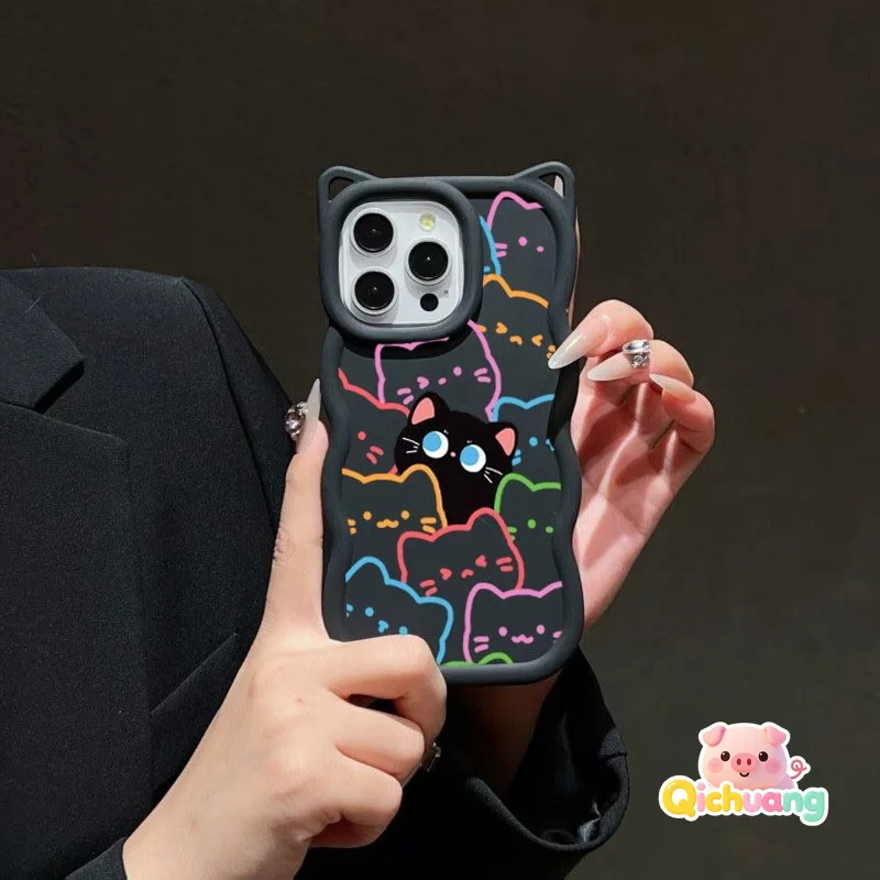 3D Wave Cat Ears Phone Case For Samsung Galaxy A73 A57 A56 A55 M55 F55 A54 A52S A51 A50S A42 J7 Prime Pro S9 S8 Plus Cover