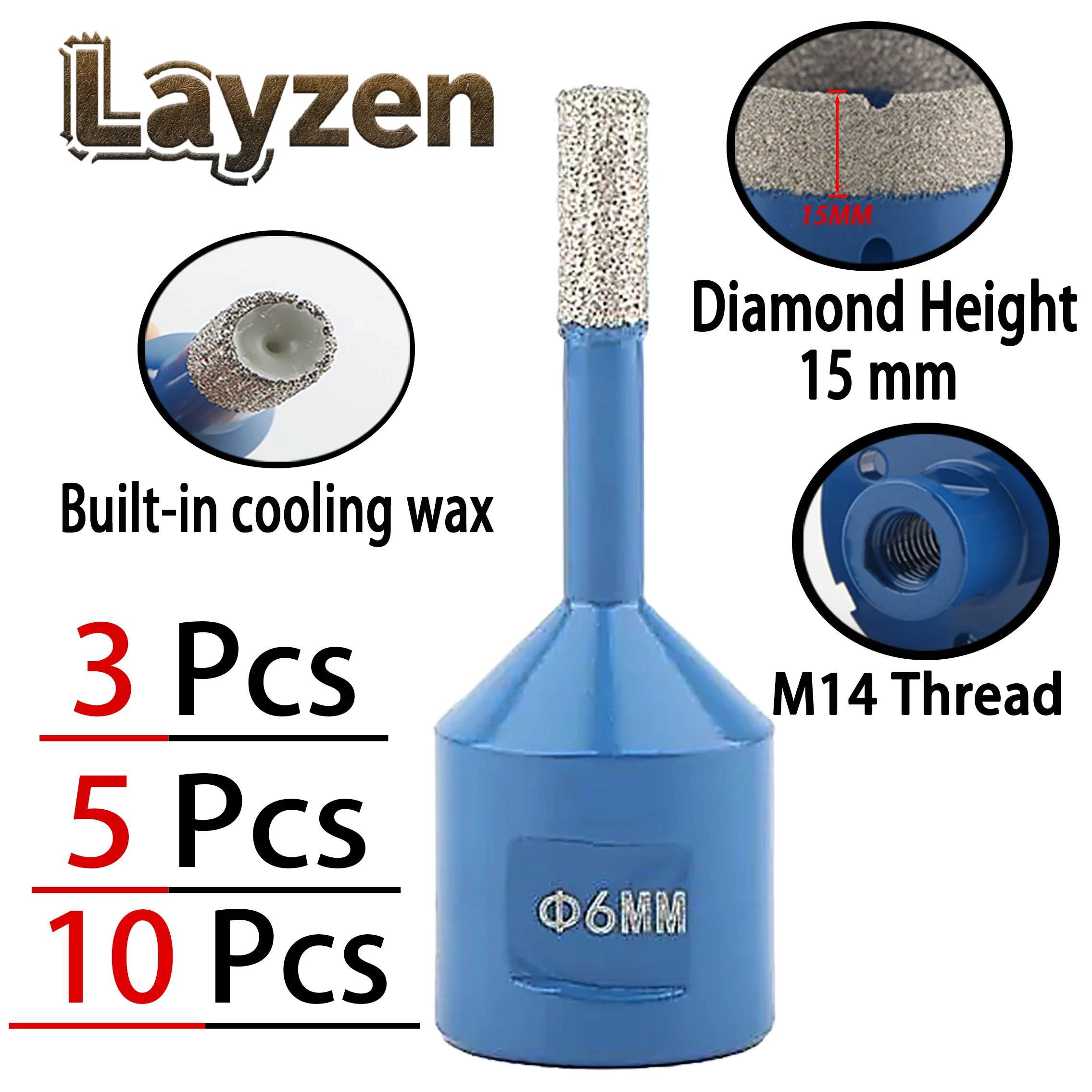 

3/5/10Pcs 6mm M14 Thread Vacuum Brazed Diamond Dry Drill Bit Set Core Bit Hole Saw For Ceramic Tile Natural Stone Hole Opener