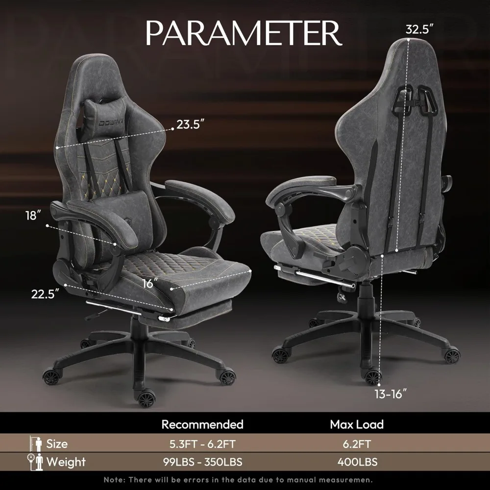 كراسي ألعاب فيديو مريحة للاستلقاء للبالغين مع مسند للقدمين - كراسي ألعاب طويلة، ظهر مرتفع مبطن، جلوس مريح #3