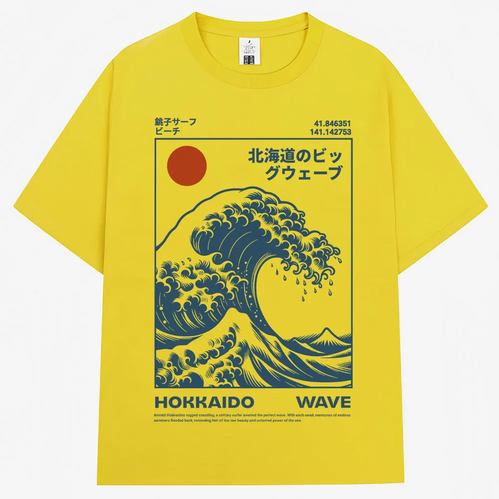 Style japonais Hokkaido vague Vintage T-shirt hommes femmes Harajuku mode haute qualité t-shirts surdimensionné été T-shirt
