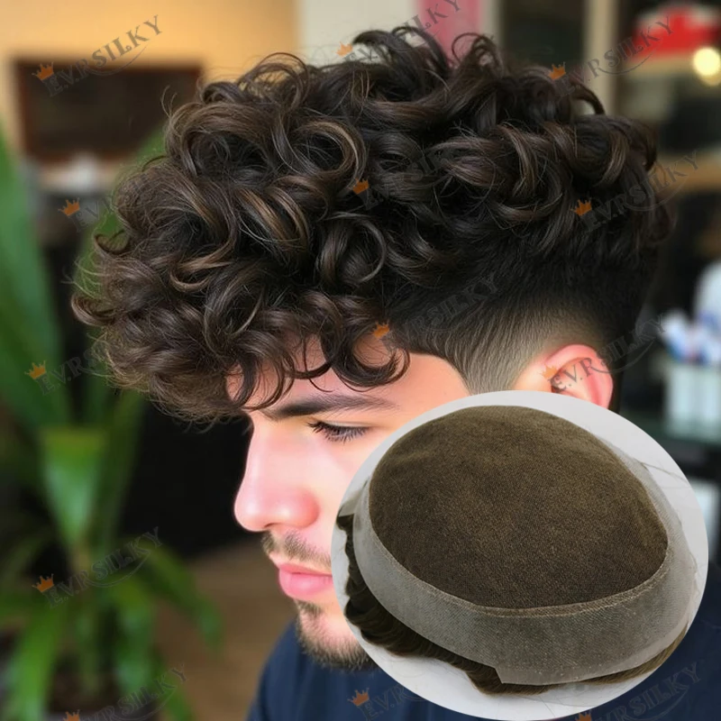 

Супер прочный 20 мм вьющиеся мужские парики из 100% человеческих волос, система капиллярного протеза, шиньон, дышащее австралийское кружево и основа из искусственной кожи