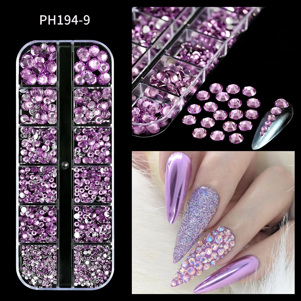 1000 Stuks Sprankelende Kristal Luxe Nail Steentjes SS6-SS30 Plaksteen Glitter Ab/Rood/Paars Ronde Kraal Edelstenen Nail Art Decoratie 77 # Q