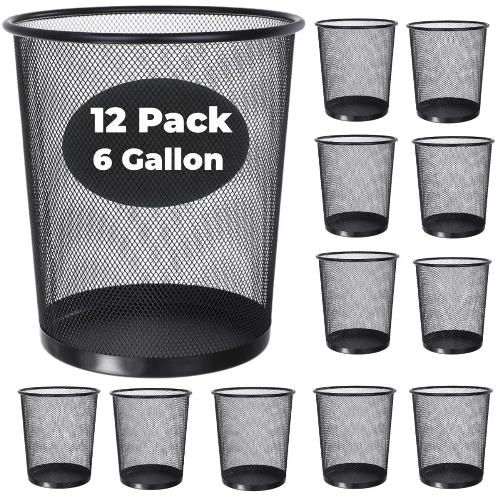 

6 Gallon Mesh Trash Cans,12-Pack,Metal Wire Wastebaskets, Small Waste Basket Black Trash Can,Small Garbage Can,Recycling Garbage