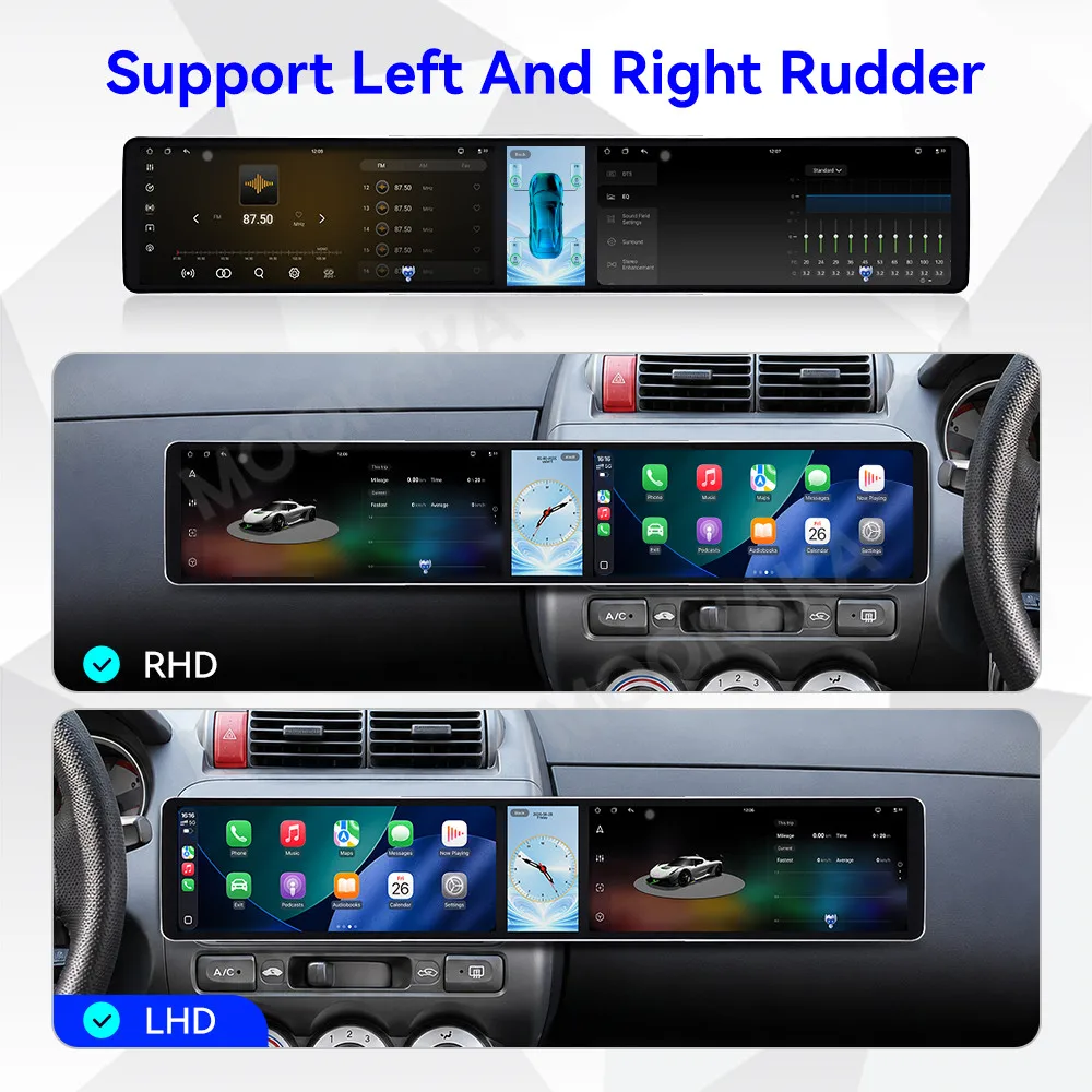 Android 15 Dual 12.3 Inch Triple Screen For Honda Fit 2007-2014 Car Stereo Radio Multimedia Player GPS Navi Wireless CarPlay DSP