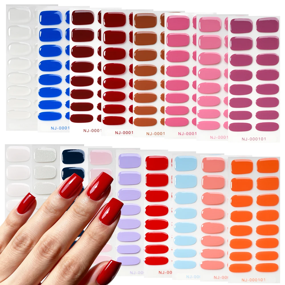 16 Tips Pure Semi-Cured Gel Nail Stickers Adhesive Waterproof Nail Gel Wraps Set For UV Lamp Need Full Cover Gel Manicure Decal