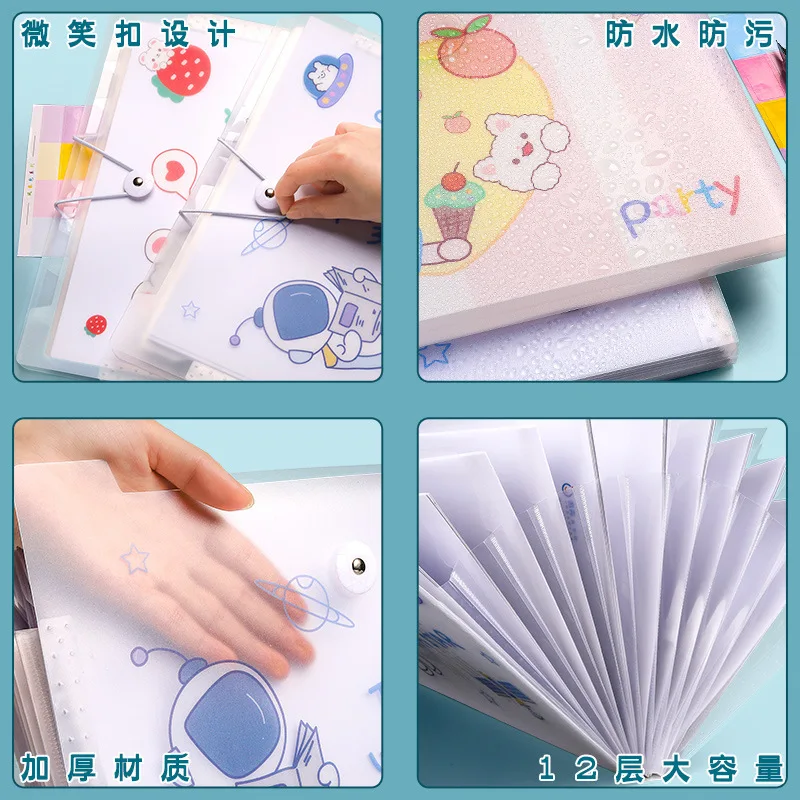 Organ Bag Paper Test Paper Bag Storage Book Finishing Cute A4 Folder Transparent Data Folder Multi-layer Paper Girl