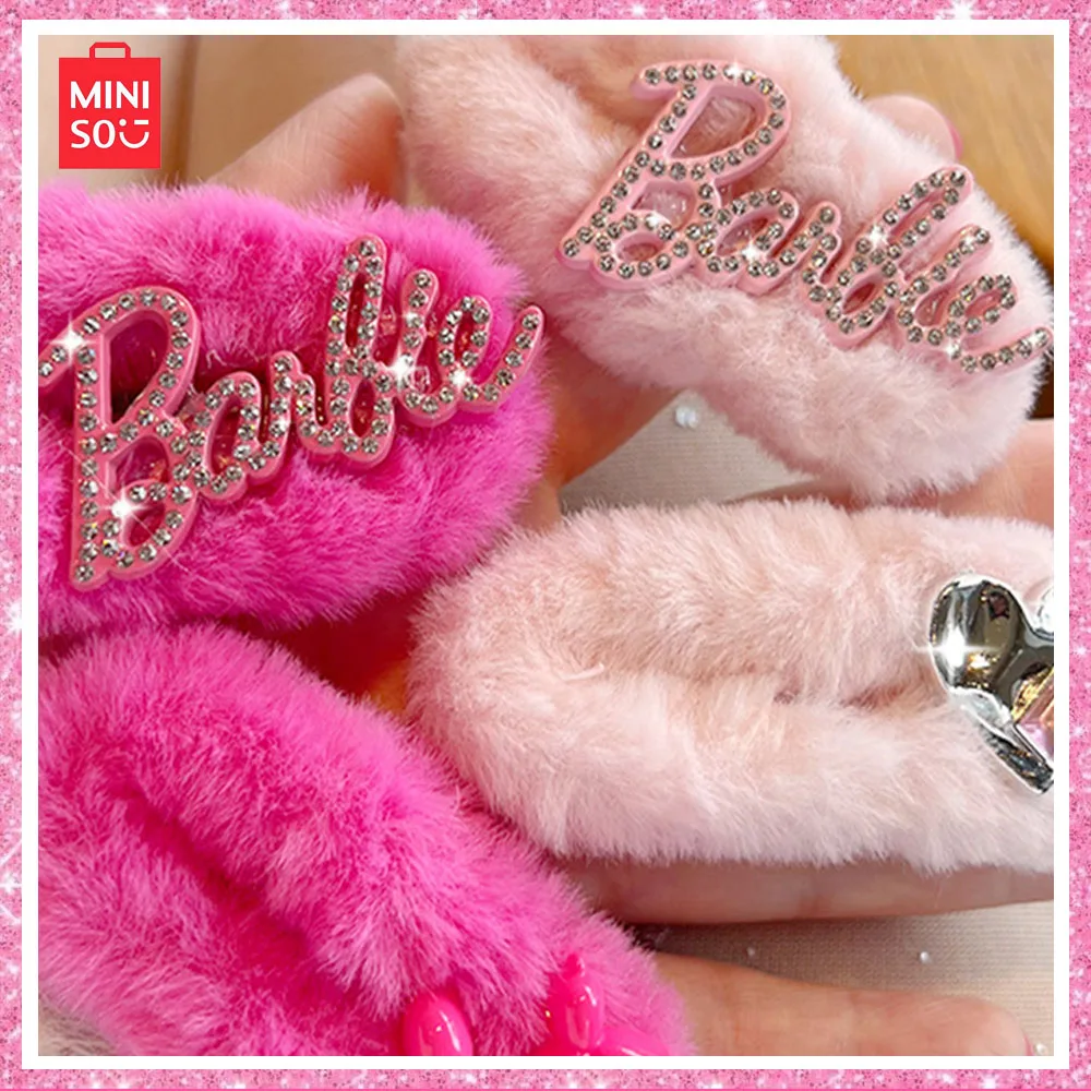 Miniso Barbie New Letters Rose Pink Fur Y2K Spice Girl New Bangs Edge Clip No Trace Broken Hair Clip Hair Accessories Girl Gift