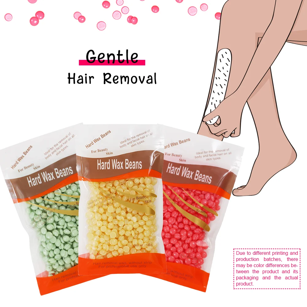 Wuvista 100g/3.52oz * 3 lilin panas penghilang rambut manik-manik lilin pemanas lilin tanpa rasa sakit untuk semua kacang penghilang rambut untuk kulit sensitif uniseks