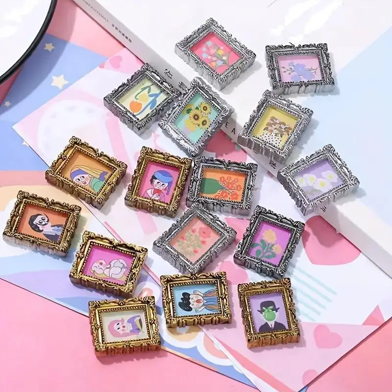 5/10/20pcs Small Resin Frame Pendant, Various Classical Oil Painting Designs, Used for DIY Jewelry Making