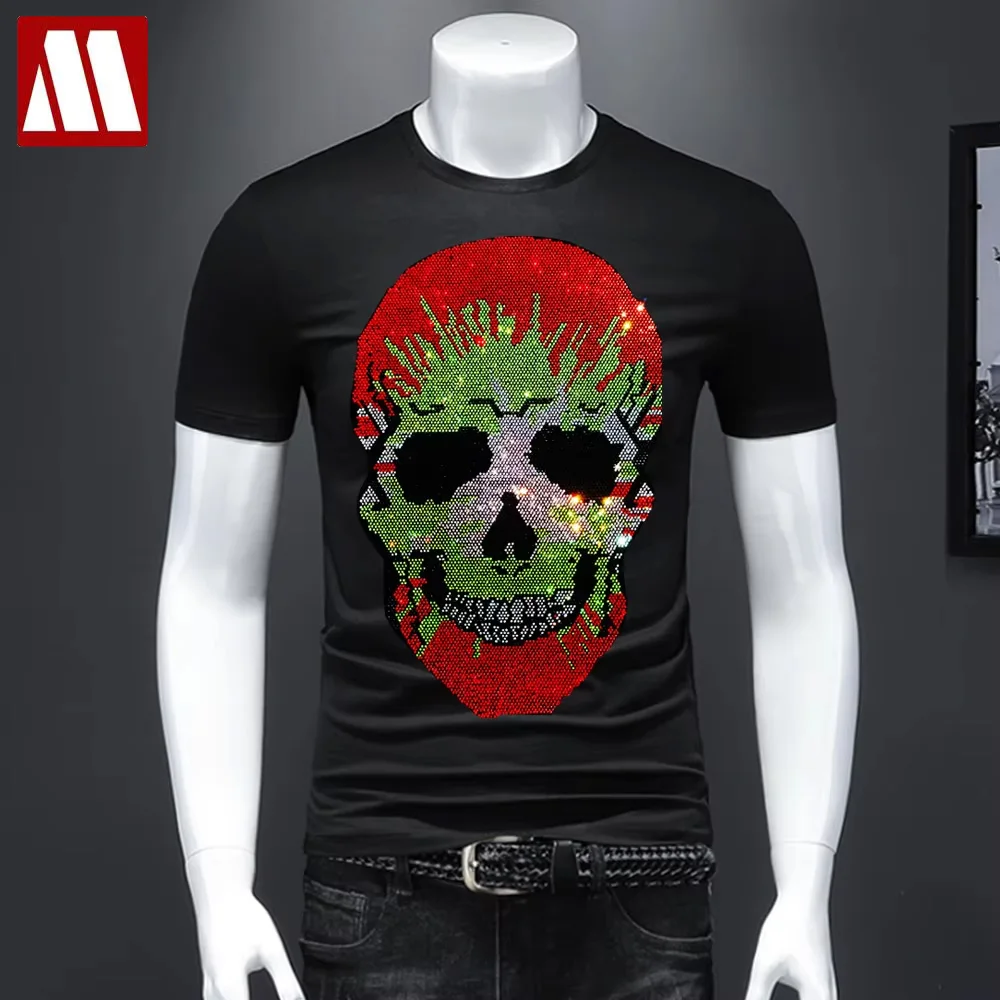 

MYDBSH новая уличная одежда с черепами и стразами, мужская модная одежда с круглым вырезом, лето 2021, хлопковая футболка с короткими рукавами для пар