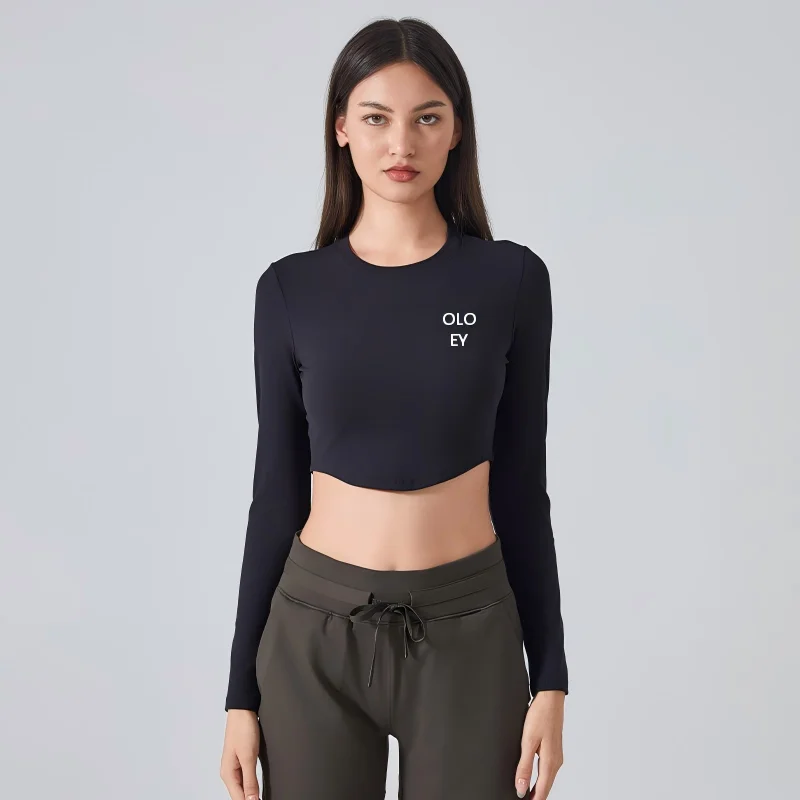 2026 Fashion Round Neck Sports Long Sleeve T-shirt, Women's Elastic Slimming Fitness Top, Simple and Versatile Yoga Clothing
