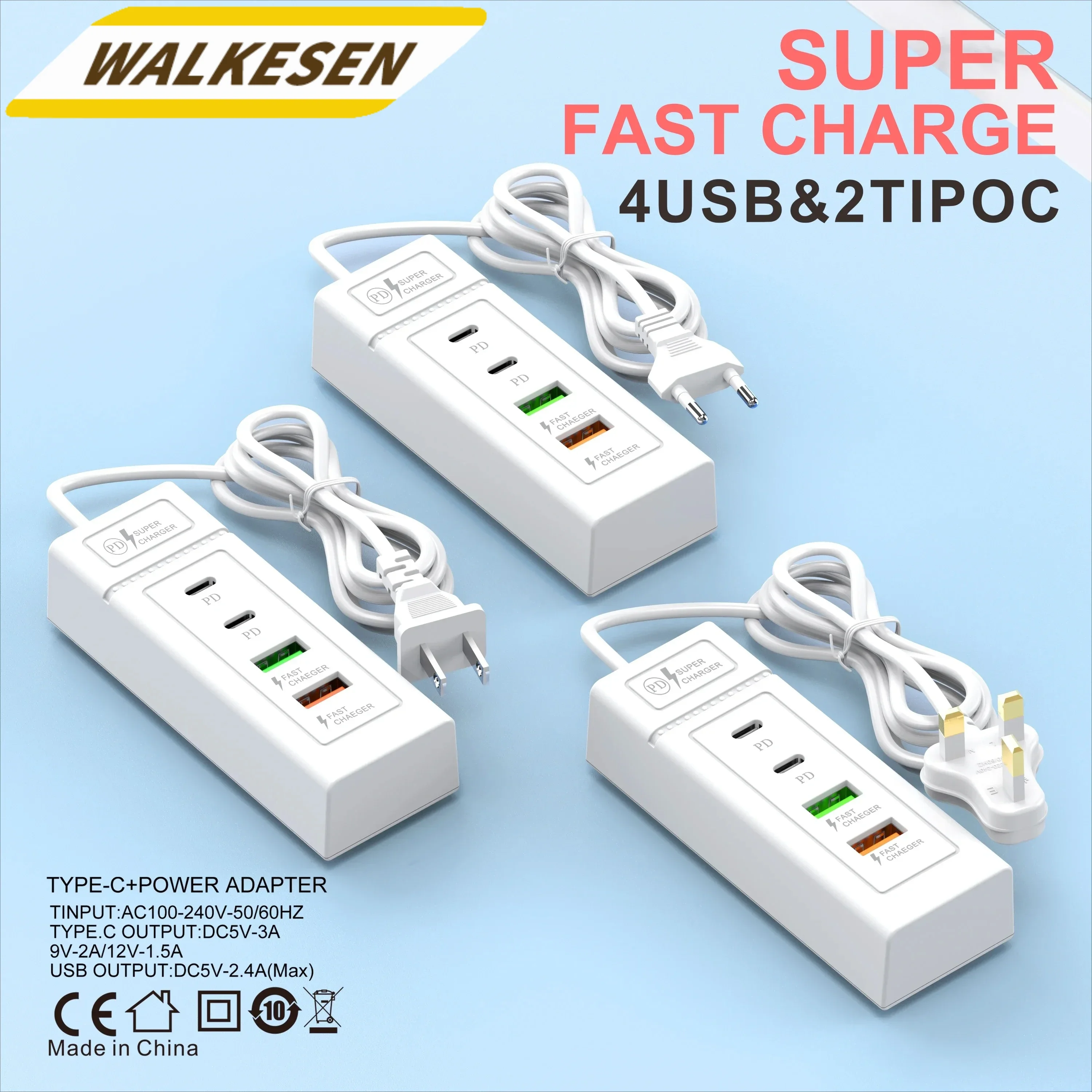 USB Power Strip Phone Charger Station Splitter 4 Port USB Type C Fast Charger Phone Charging Plug USB US/EU Electrical Sockets