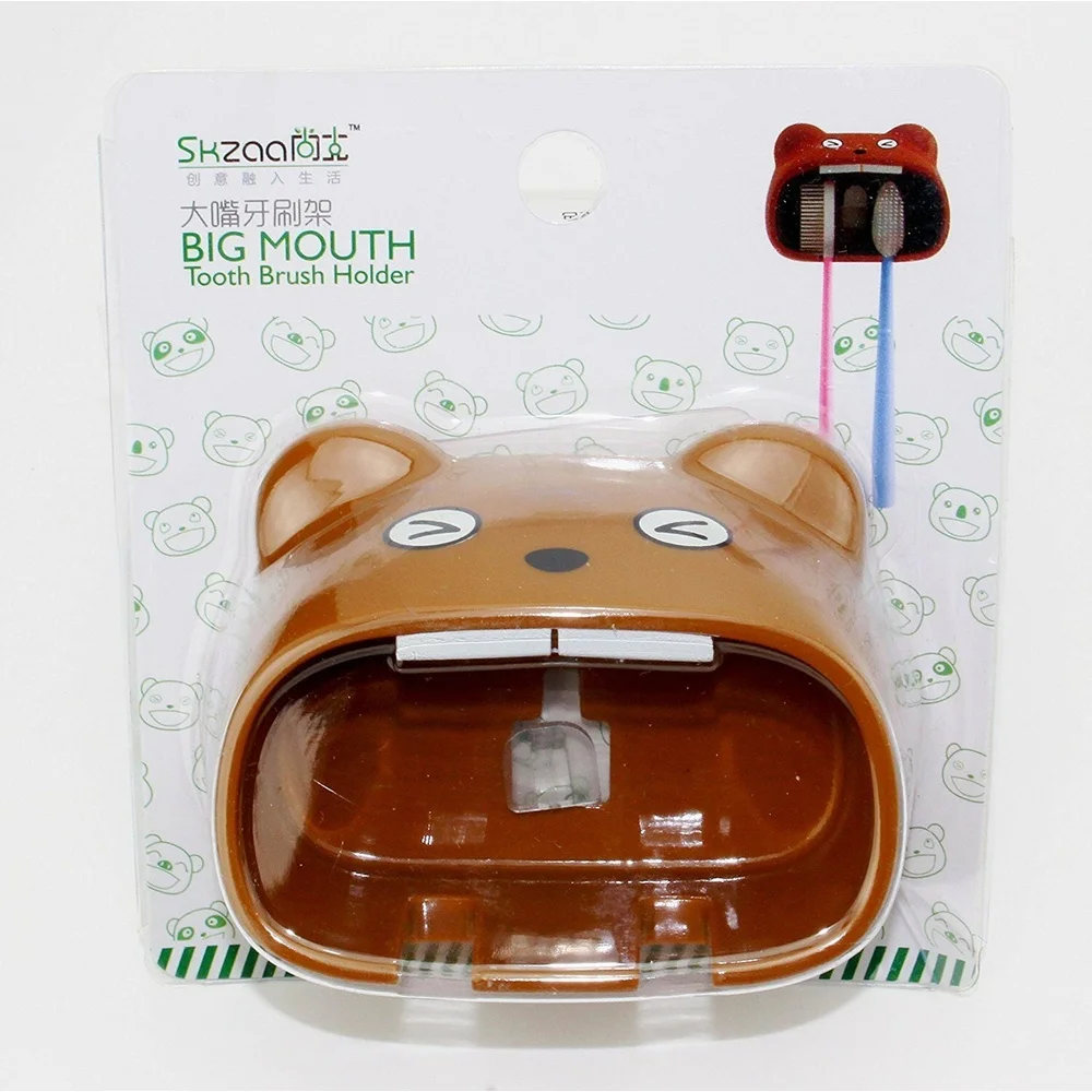 Adorable Bear Shaped Toothbrush Holder Bathroom Organizer Durable Plastic Easy Adhesion Hygienic Design Holds 2 Brushes Cleanup - Image 5