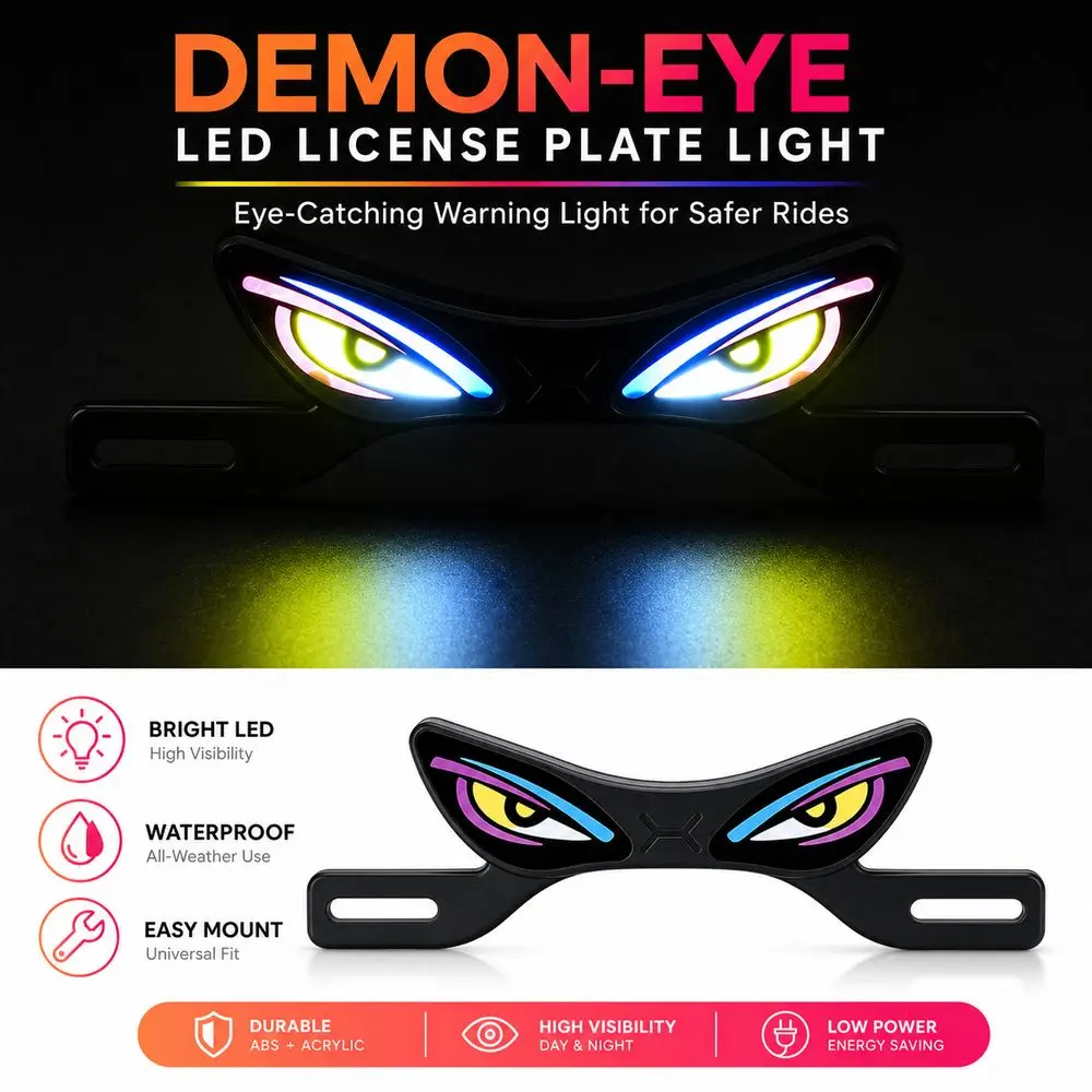 Strobe Mode Motorcycle Led Demon Eye Light Waterproof Anti Reverse Warning Motorcycle License Plate Light Rear Warning Lamp
