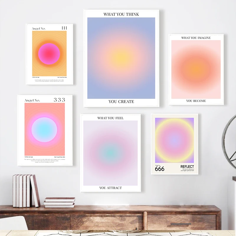 

Angel Numbers Gradient Aura Poster and Print Aesthetic Digital Inspirational Canvas Painting Nordic Art Wall Pictures Home Decor