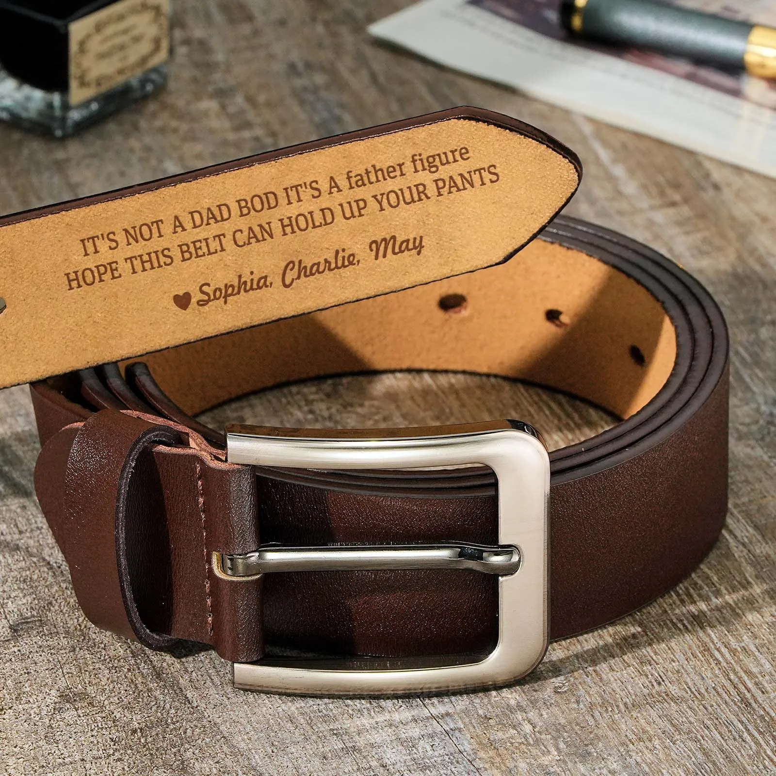 Gifts for Father Custom Engraved Genuine Leather Pin Buckle Belt Personalized Name Belts 【Confirm Text Via Chat Before Ordering】