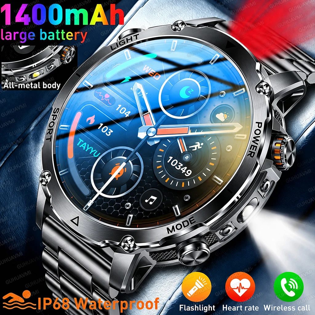 Newly Durable 1400mAh Battery T-REX3 Ultra Smart Watch IP68 Waterproof GPS Flashlight 1.7" AMOLED HD Call Sports Smart Watch Men