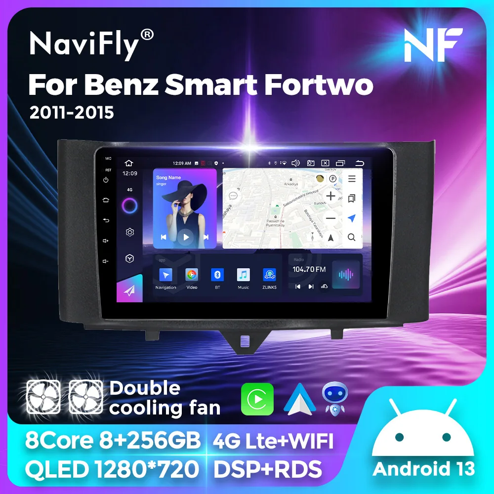 

NaviFly 8+256G Android Auto Carplay Car Radio For Mercedes Benz Smart fortwo 2011-2015 Video Player GPS Intelligent Systems BT