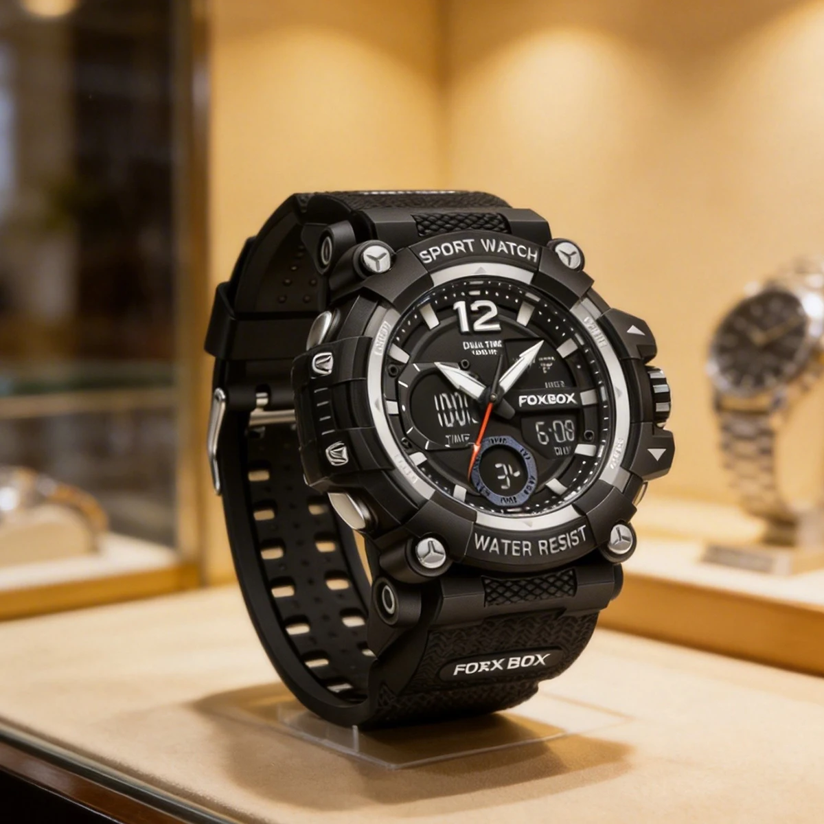 FOXBOX 2025 Fashion Business Men's Quartz Watch Multi functional Waterproof Night Light Dual Display Electronic Watch hombre