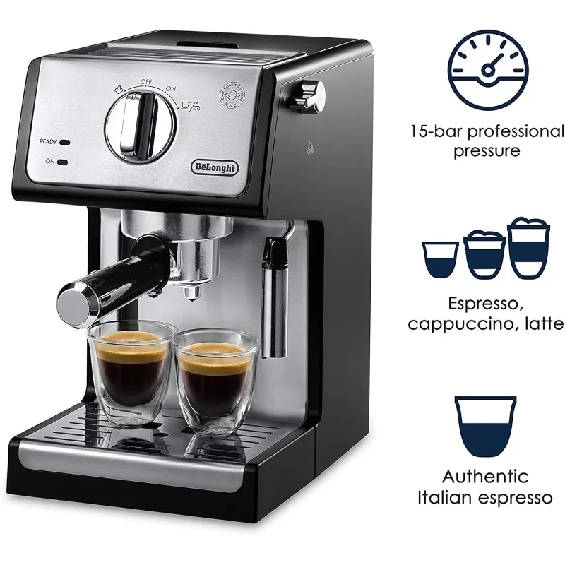 De'Longhi 15-Bar Pump Espresso Machine with Manual Milk Frother for Latte, Cappuccino, Black, ECP3420