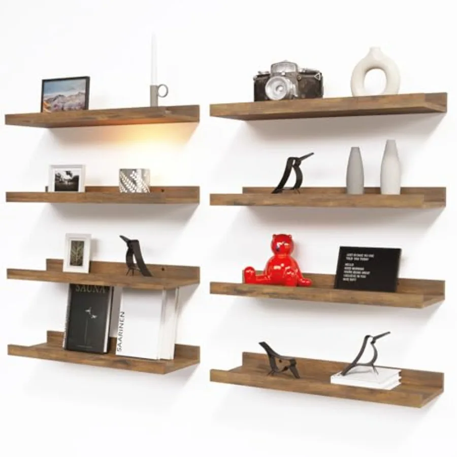 

8 Set Floating Wall Mounted Shelves, Nursery Hanging Book Shelves with Lip for Storage, Display Picture Ledge Shelf for Bedroom