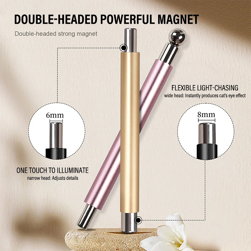 عصا مغناطيسية على شكل عين القطة برأس مزدوج مع كرة فولاذية، متعددة الوظائف، مغناطيس قوي، مقبض طويل، أقلام أدوات تلميع جل مغناطيسية