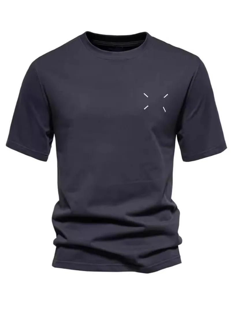 Men's Simple and Luxurious Embroidered T-shirt, European and American Fitness Men's Base Shirt, Round Neck Short Sleeved