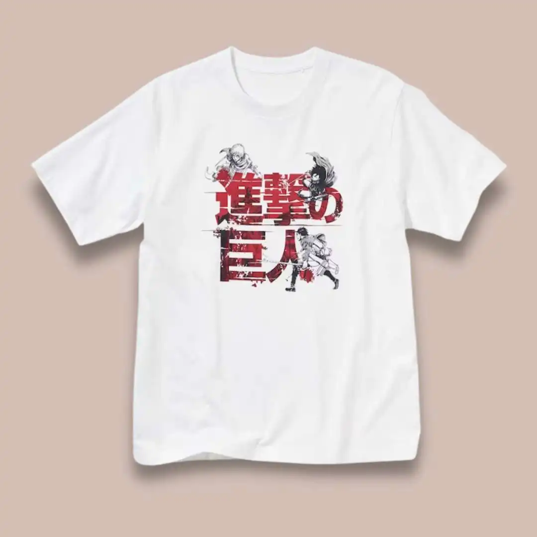 Anime Attack on Titan Levi Ackerman Manga Sketch Print T-shirt Men Vertical Japanese Letter Survey Corps Symbol Cotton Casual